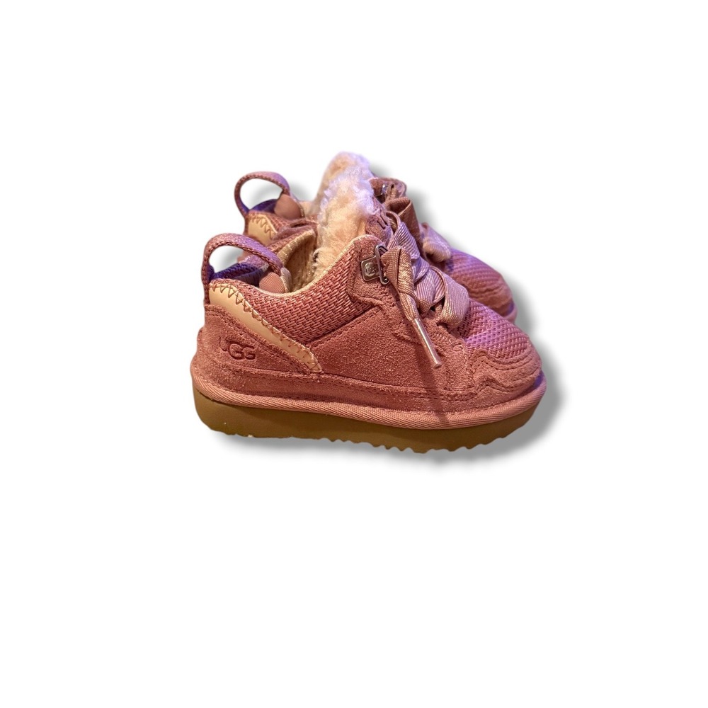 UGG Lowmel Toddler Boots Size 6 Pink Suede Shearling Lace Up Sneakers